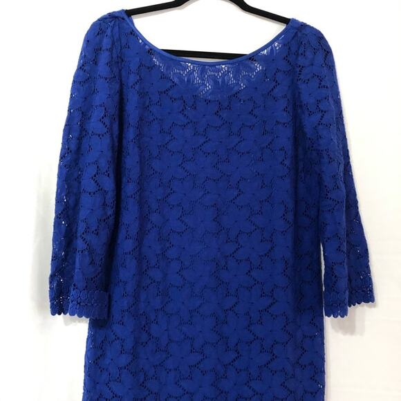 Laundry by Shelli Segal Blue Lace Shift Dress Womens 8 3\4 Sleeve Mini Cocktail - Picture 2 of 8
